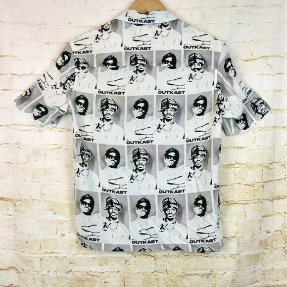 H&M x Outkast Shirt Mens XS Relaxed Ivory Black Graphic Button Camp Hip Hop Rap - Picture 4 of 10